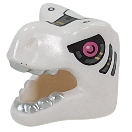 Mask, T-Rex with Silver Teeth, Mechanical Eye, Metal Pink Iris print