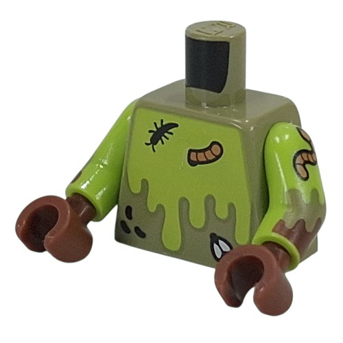 Torso , Lime Slime, Bugs, Fly, Worm print, Lime Arms, Reddish Brown Hands
