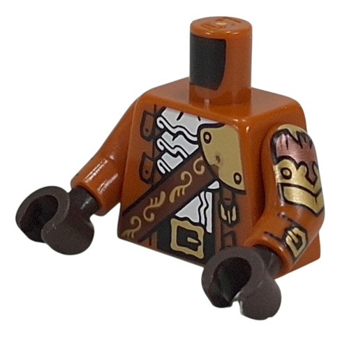Torso , Coat, Dark Brown Strap with Bottles, Gold Decorations, White Shirt with Ruffles print